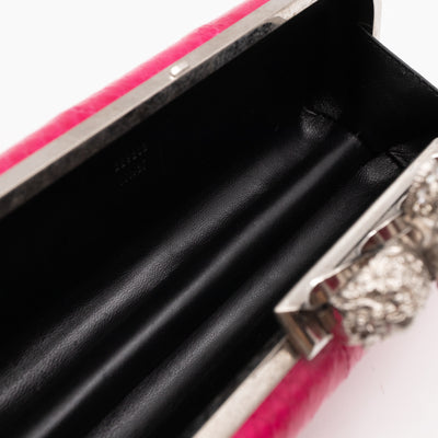 Long Skull Knuckle Clutch Pink Python Leather