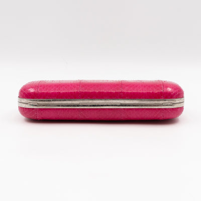 Long Skull Knuckle Clutch Pink Python Leather