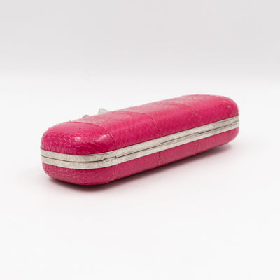 Long Skull Knuckle Clutch Pink Python Leather