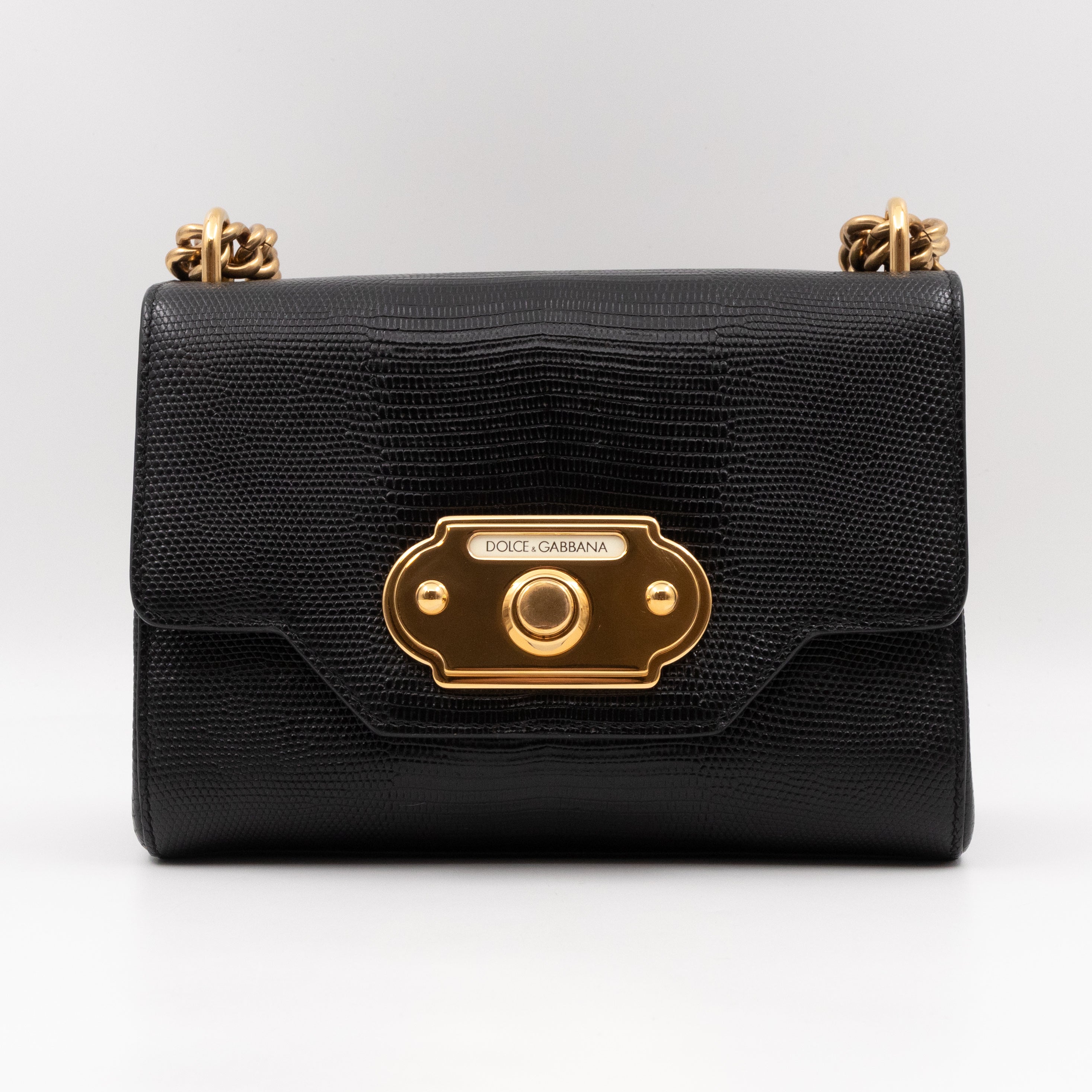 Welcome Shoulder Bag Black Lizard Embossed Leather