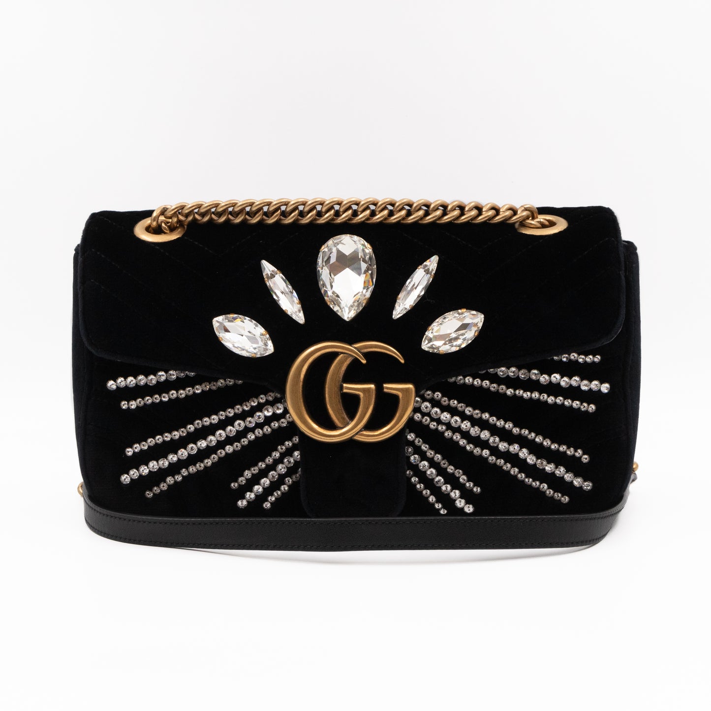 GG Marmont Small Flap Bag Black Velvet Crystals