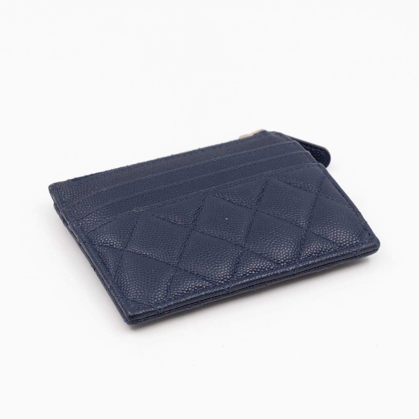 Zipped Card Holder Navy Blue Caviar Leather