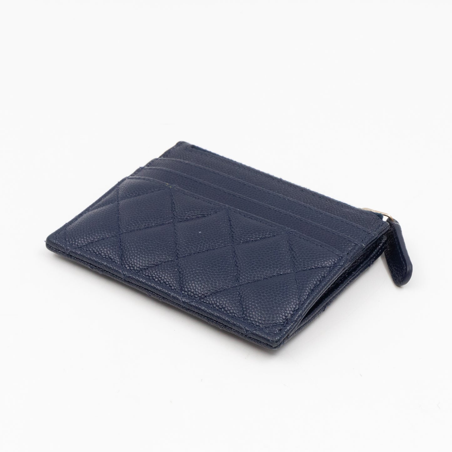 Zipped Card Holder Navy Blue Caviar Leather