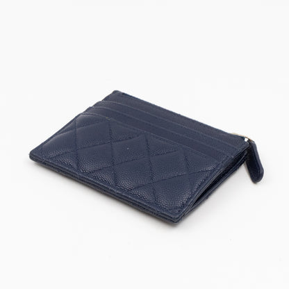 Zipped Card Holder Navy Blue Caviar Leather