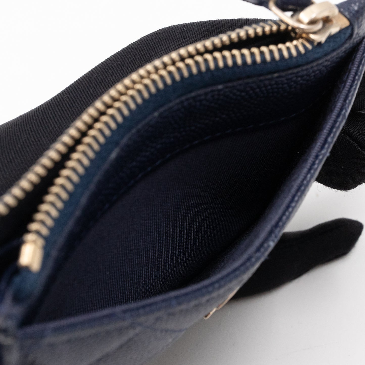 Zipped Card Holder Navy Blue Caviar Leather