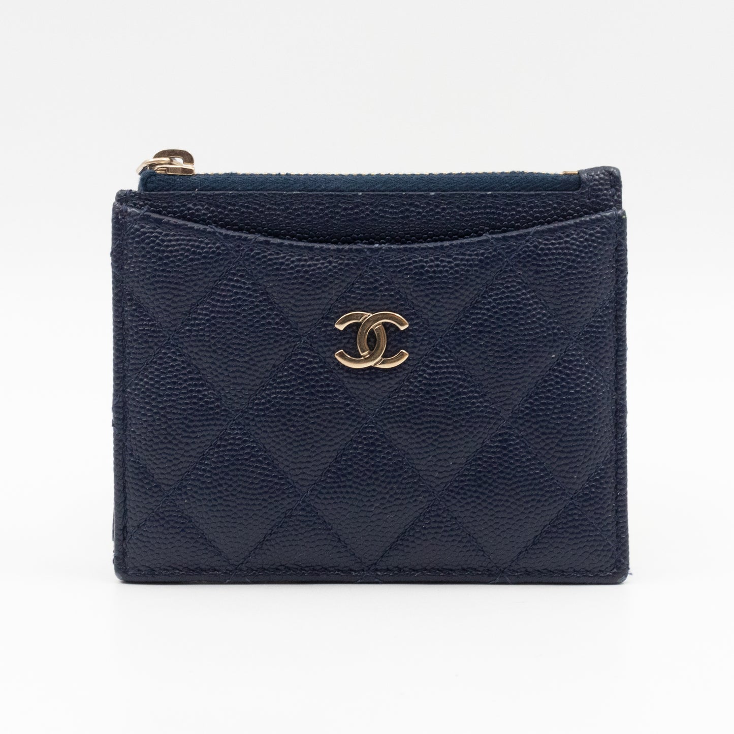 Zipped Card Holder Navy Blue Caviar Leather