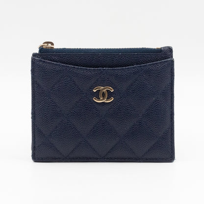 Zipped Card Holder Navy Blue Caviar Leather