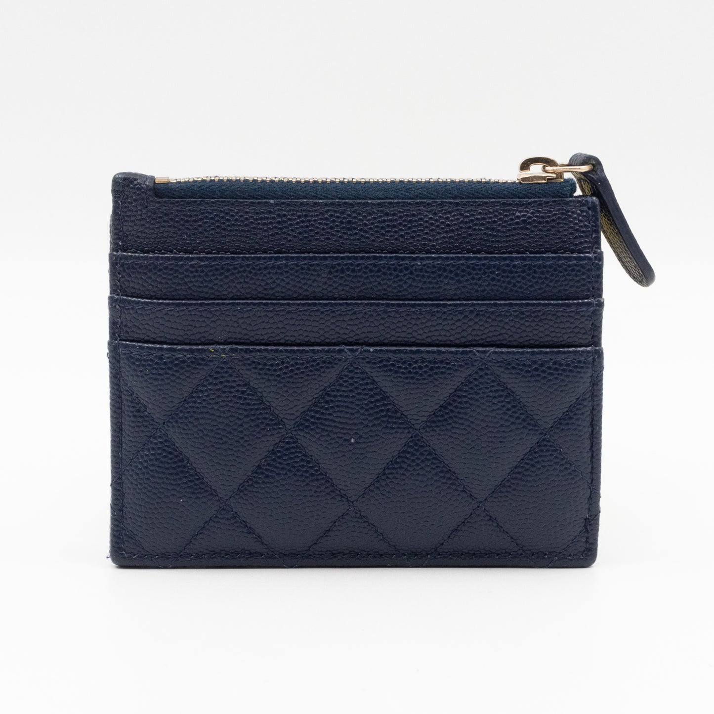 Zipped Card Holder Navy Blue Caviar Leather