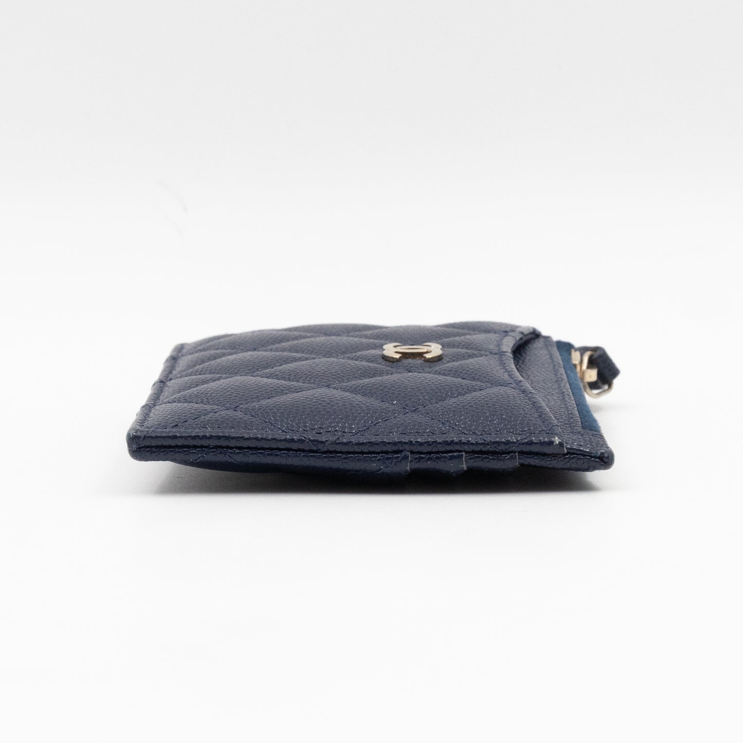 Zipped Card Holder Navy Blue Caviar Leather