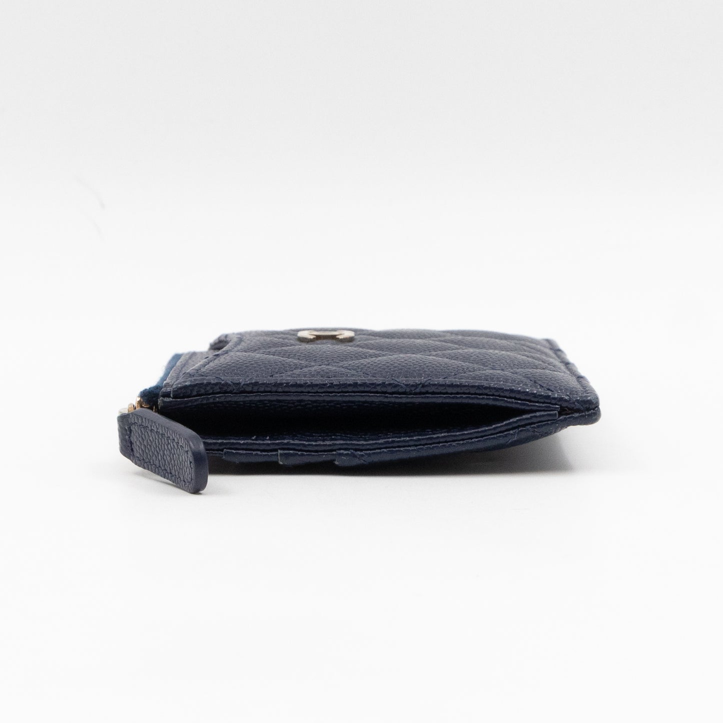 Zipped Card Holder Navy Blue Caviar Leather