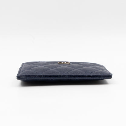 Zipped Card Holder Navy Blue Caviar Leather