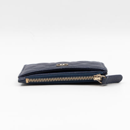 Zipped Card Holder Navy Blue Caviar Leather