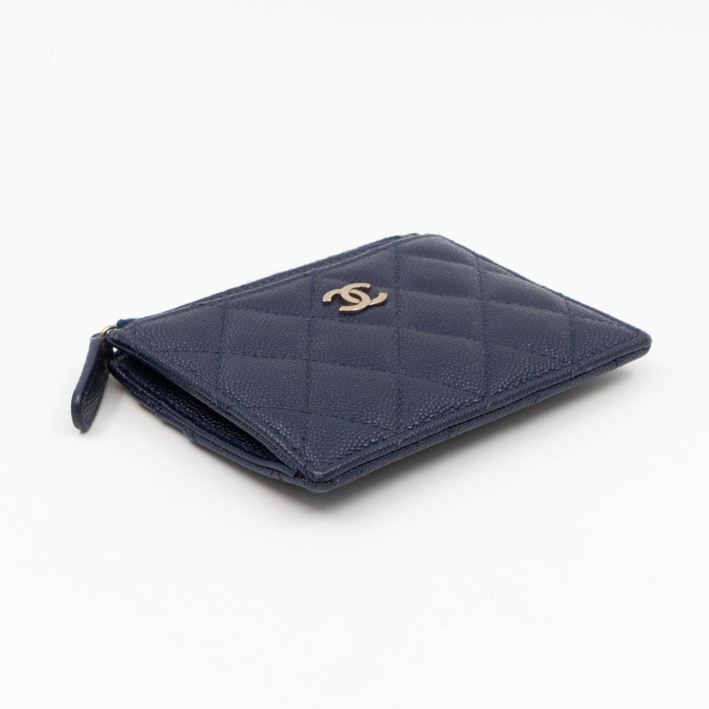 Zipped Card Holder Navy Blue Caviar Leather