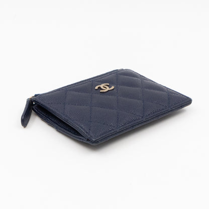 Zipped Card Holder Navy Blue Caviar Leather