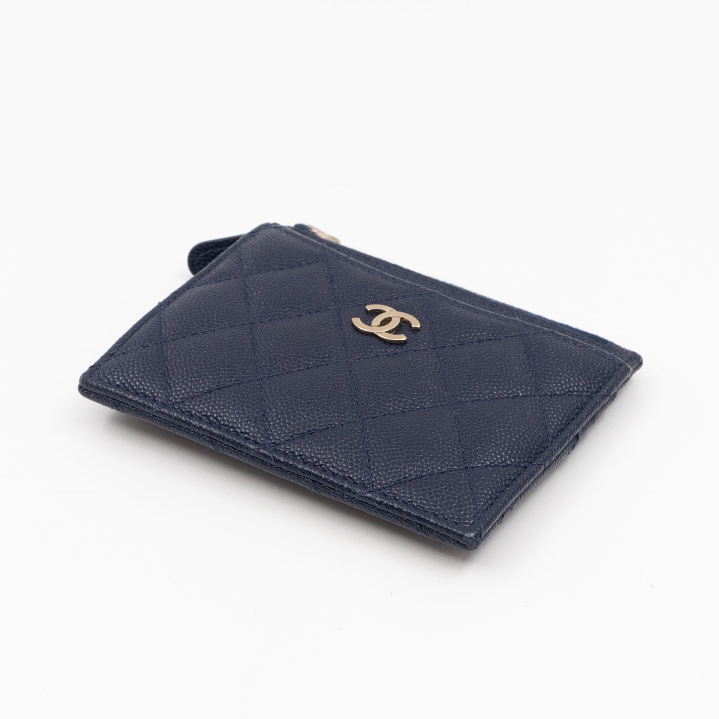 Zipped Card Holder Navy Blue Caviar Leather