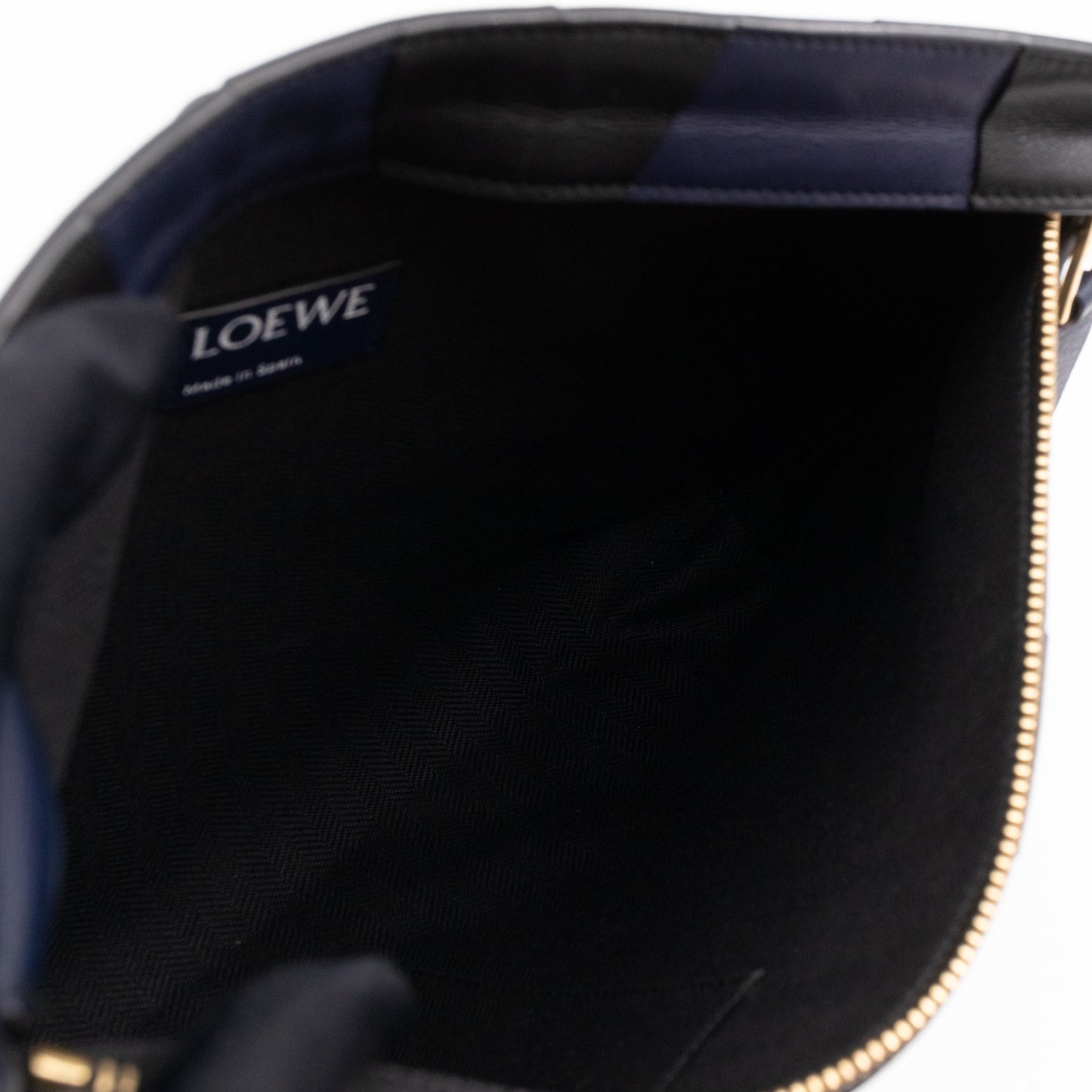 T Pouch Clutch Black & Navy Blue Woven Leather