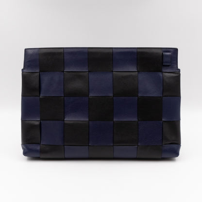 T Pouch Clutch Black & Navy Blue Woven Leather