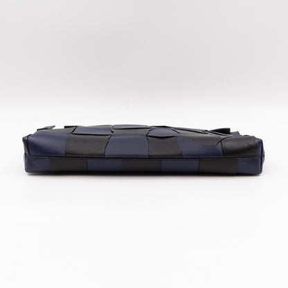 T Pouch Clutch Black & Navy Blue Woven Leather