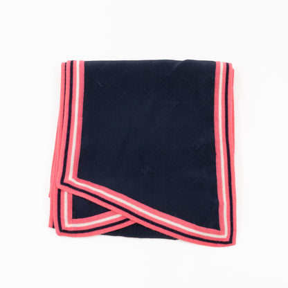 Monogram Scarf Navy Blue Silk Pink Wool