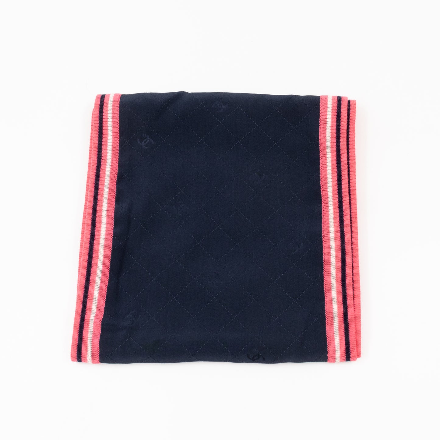 Monogram Scarf Navy Blue Silk Pink Wool