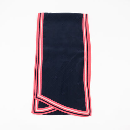 Monogram Scarf Navy Blue Silk Pink Wool