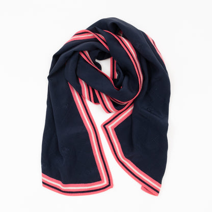 Monogram Scarf Navy Blue Silk Pink Wool