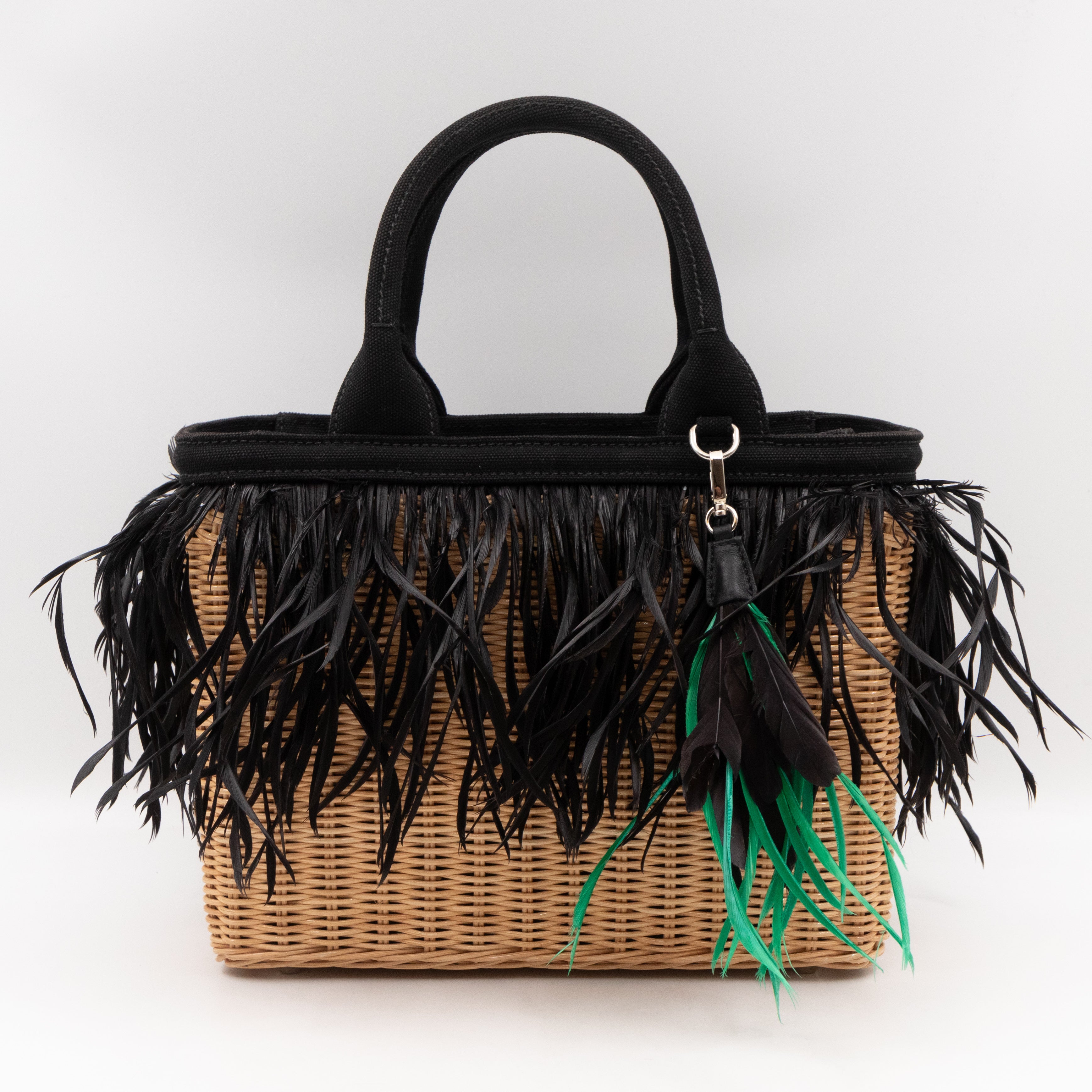 Convertible Fringe Basket Bag Small Natural Wicker Woven Straw