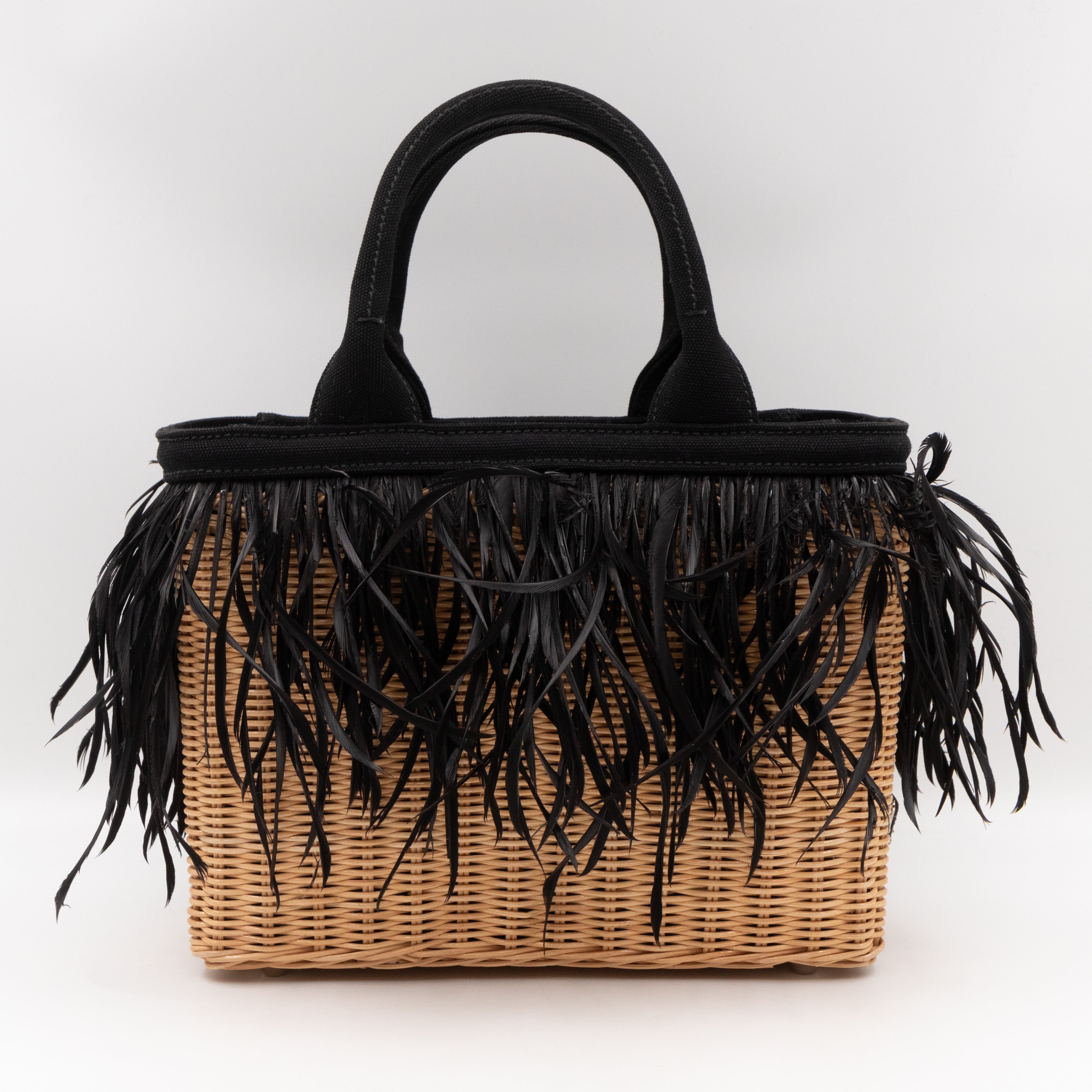 Convertible Fringe Basket Bag Small Natural Wicker Woven Straw