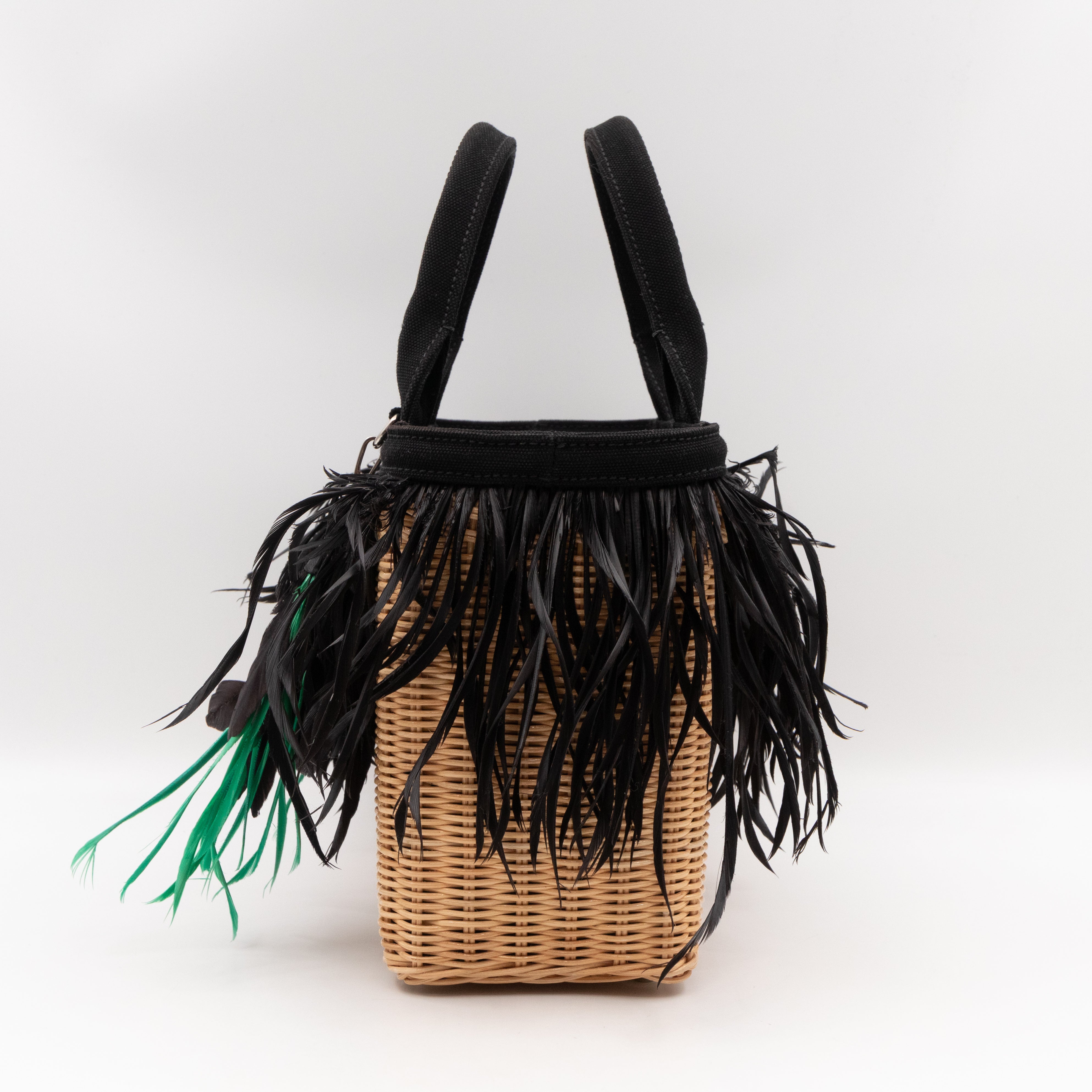 Convertible Fringe Basket Bag Small Natural Wicker Woven Straw