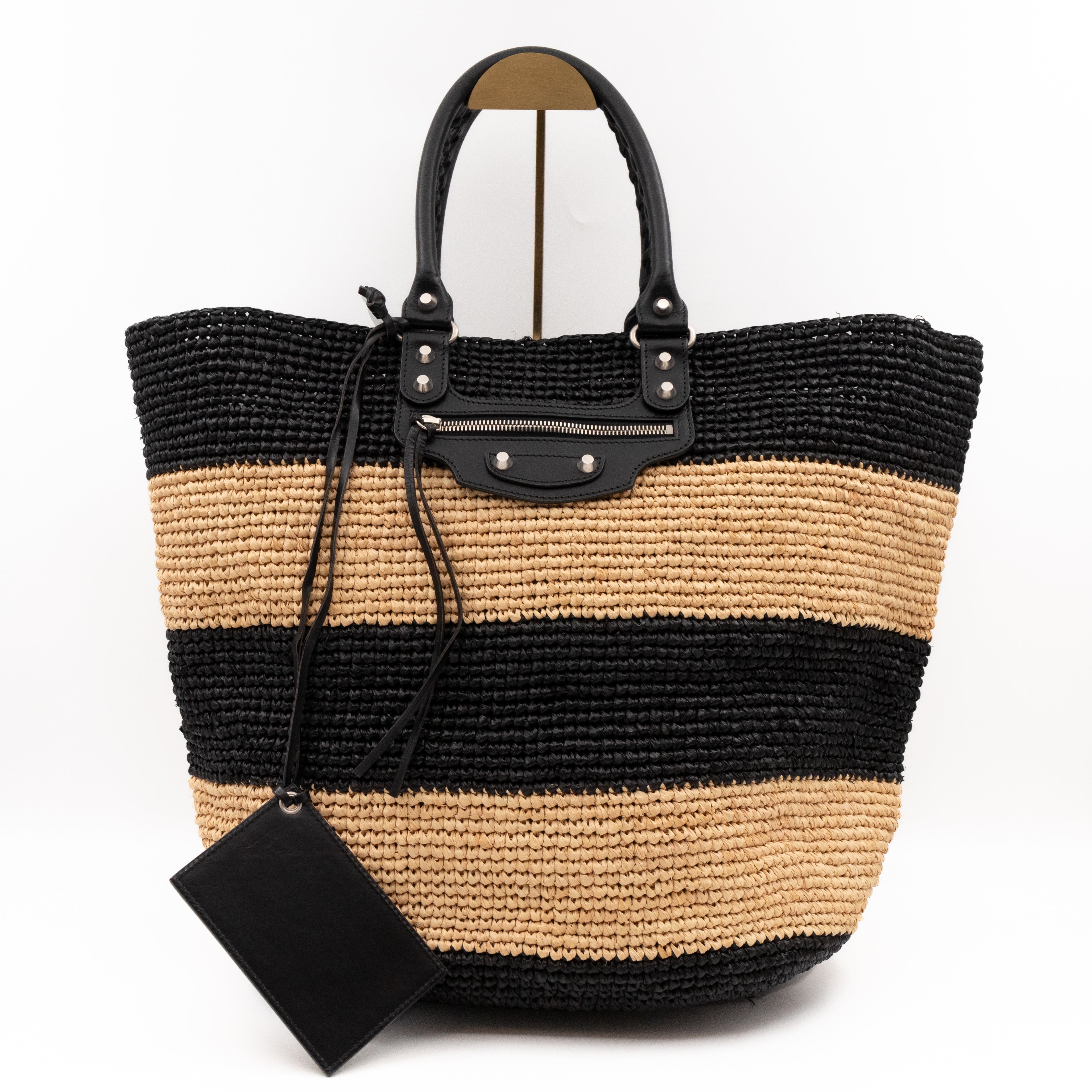 Balenciaga Panier Large Tote Bag Natural & Black Woven Raffia – Queen ...