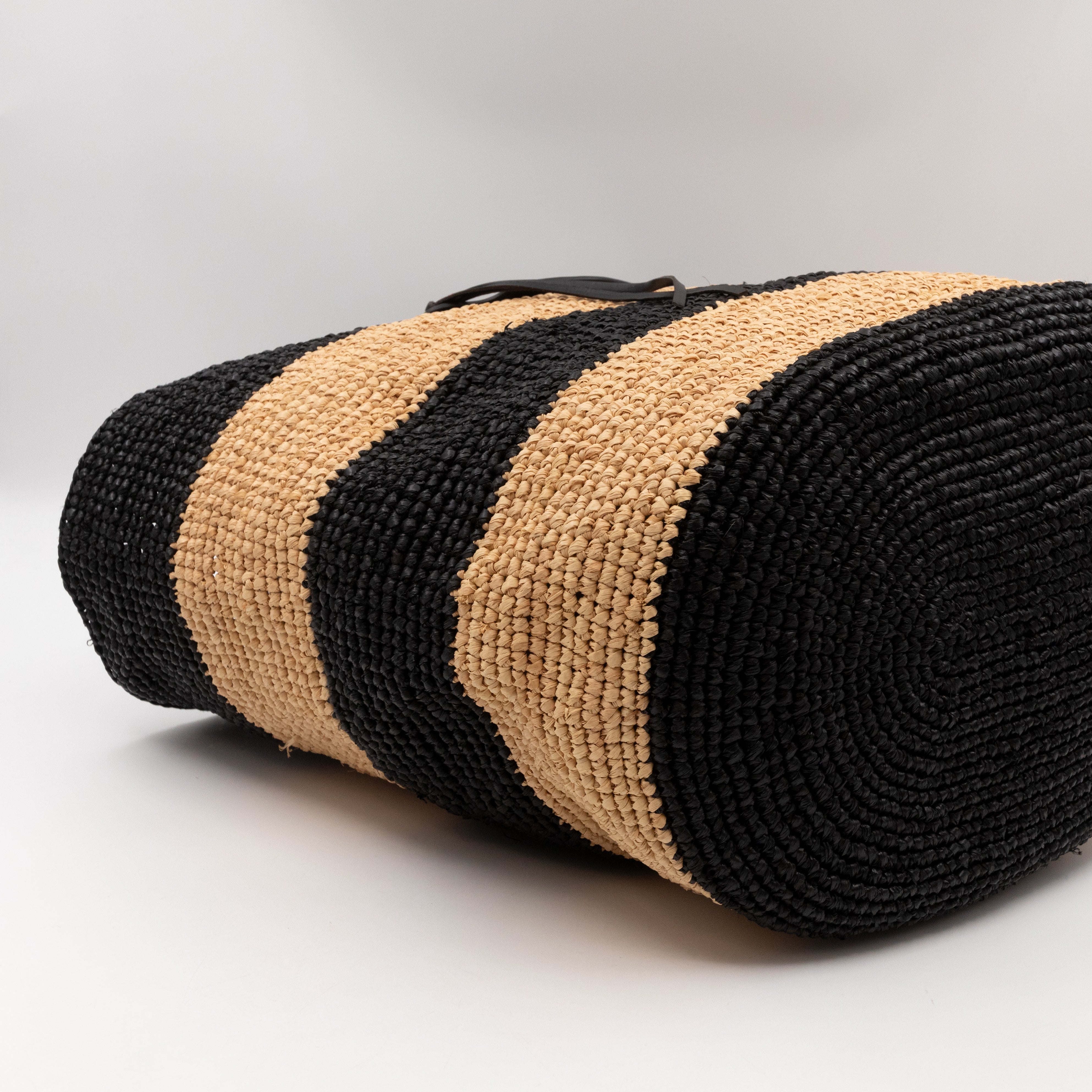 Panier Large Tote Bag Natural & Black Woven Raffia