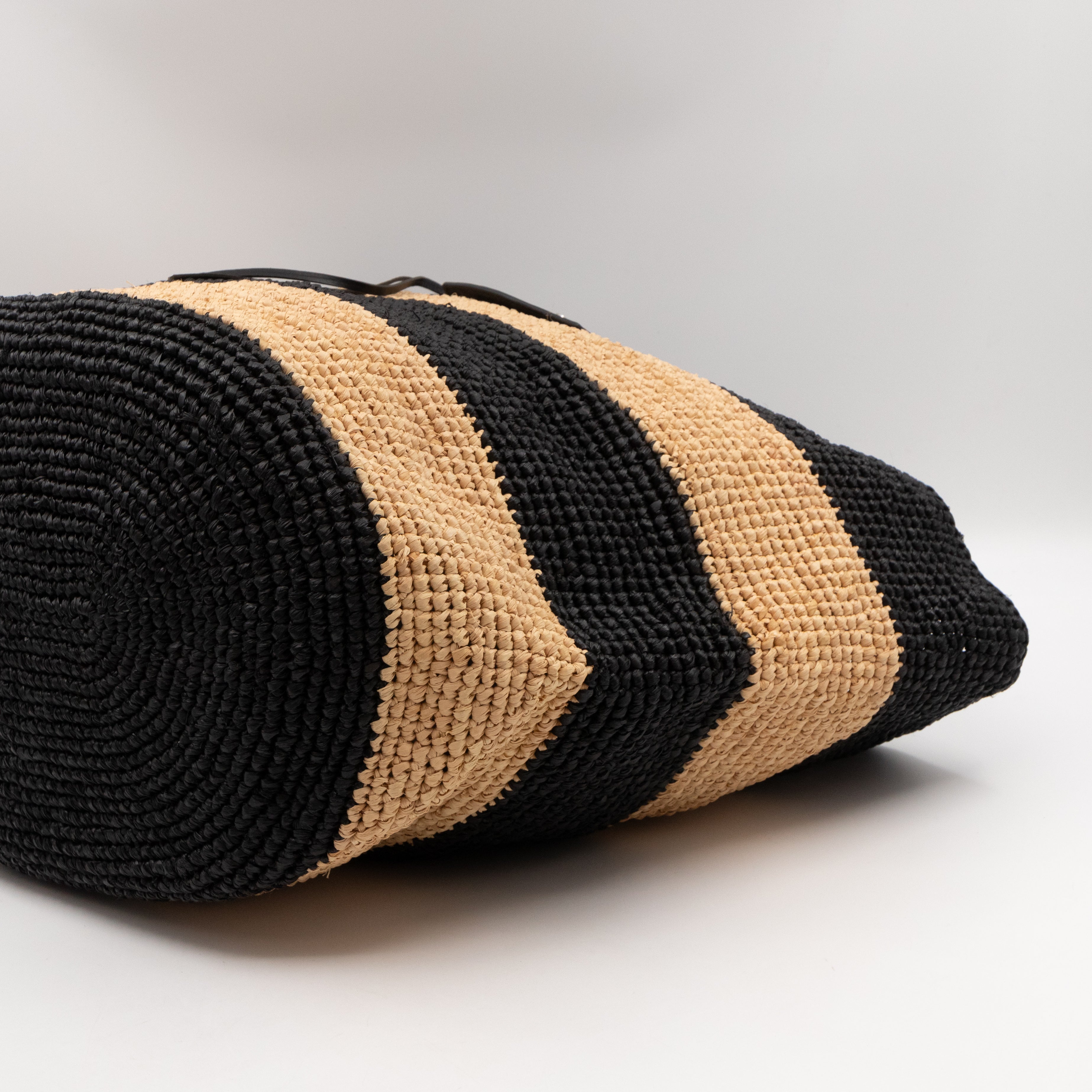 Panier Large Tote Bag Natural & Black Woven Raffia