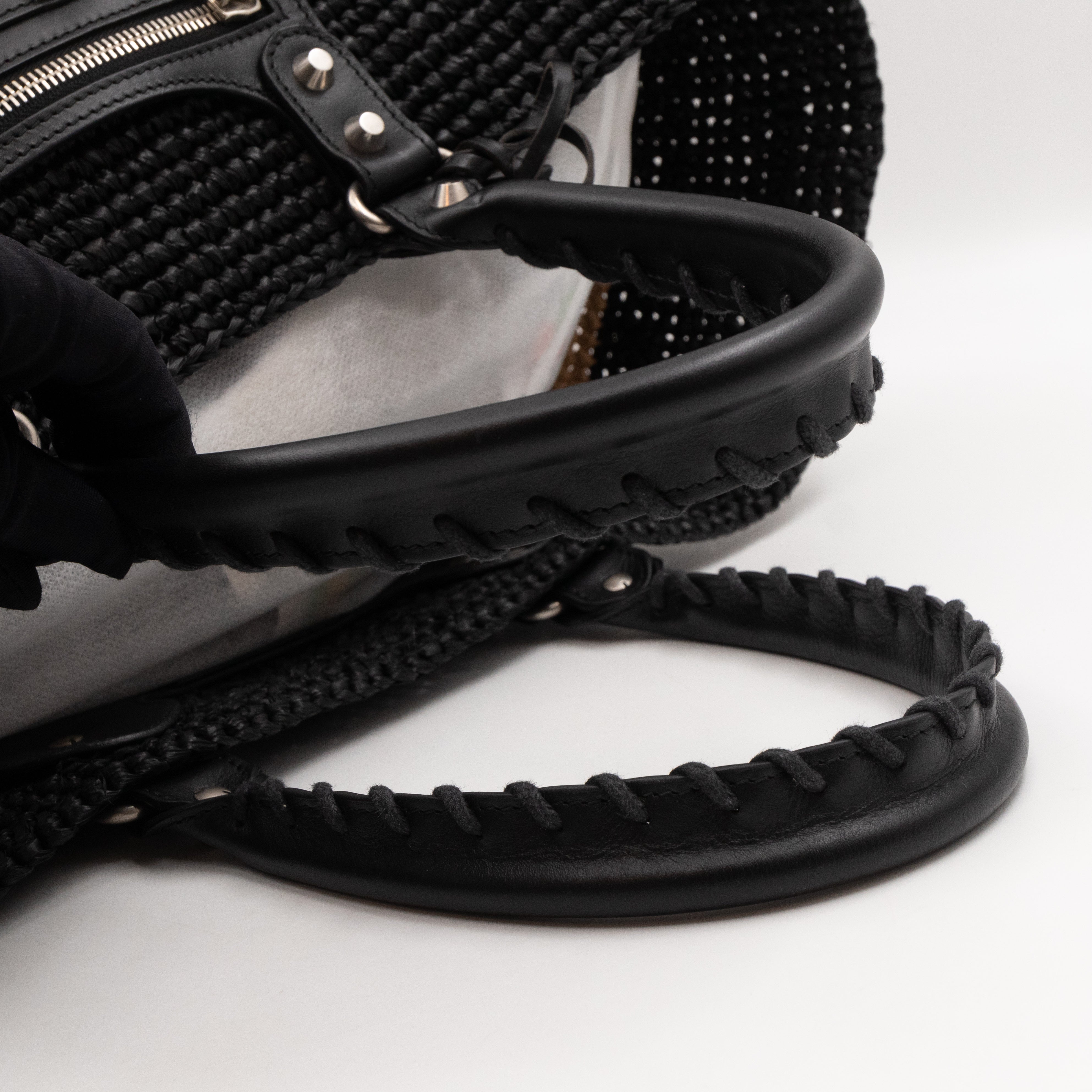 Panier Large Tote Bag Natural & Black Woven Raffia