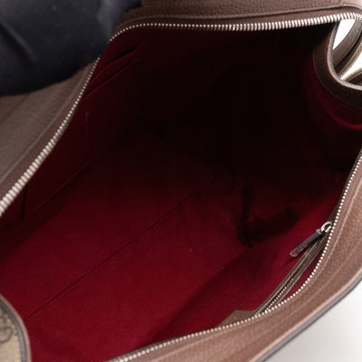 Buckle Travel Tote GG Supreme Canvas Brown Leather
