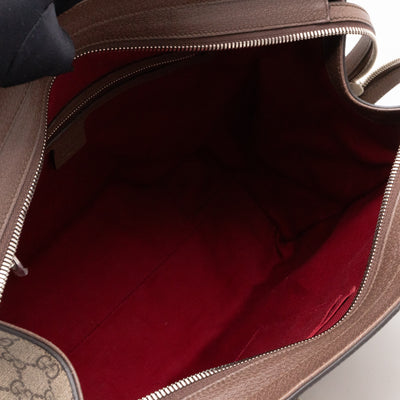Buckle Travel Tote GG Supreme Canvas Brown Leather