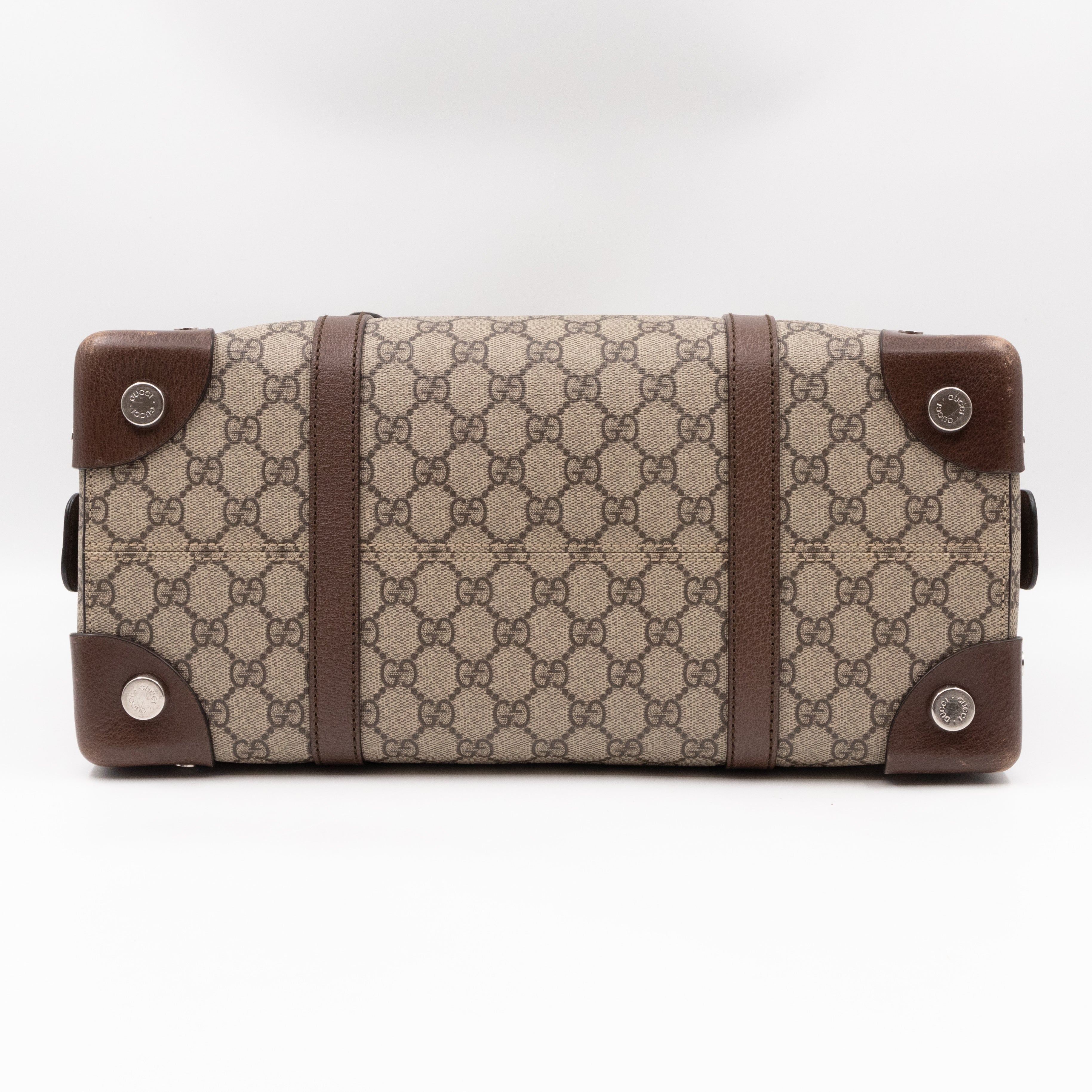 Buckle Travel Tote GG Supreme Canvas Brown Leather