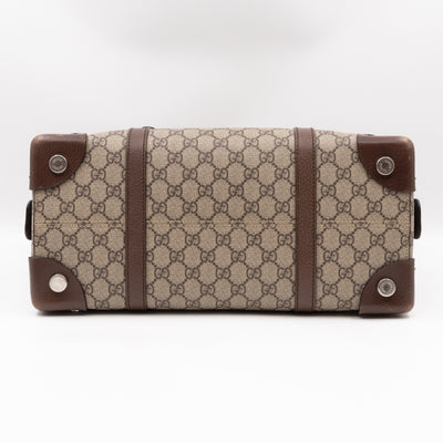 Buckle Travel Tote GG Supreme Canvas Brown Leather