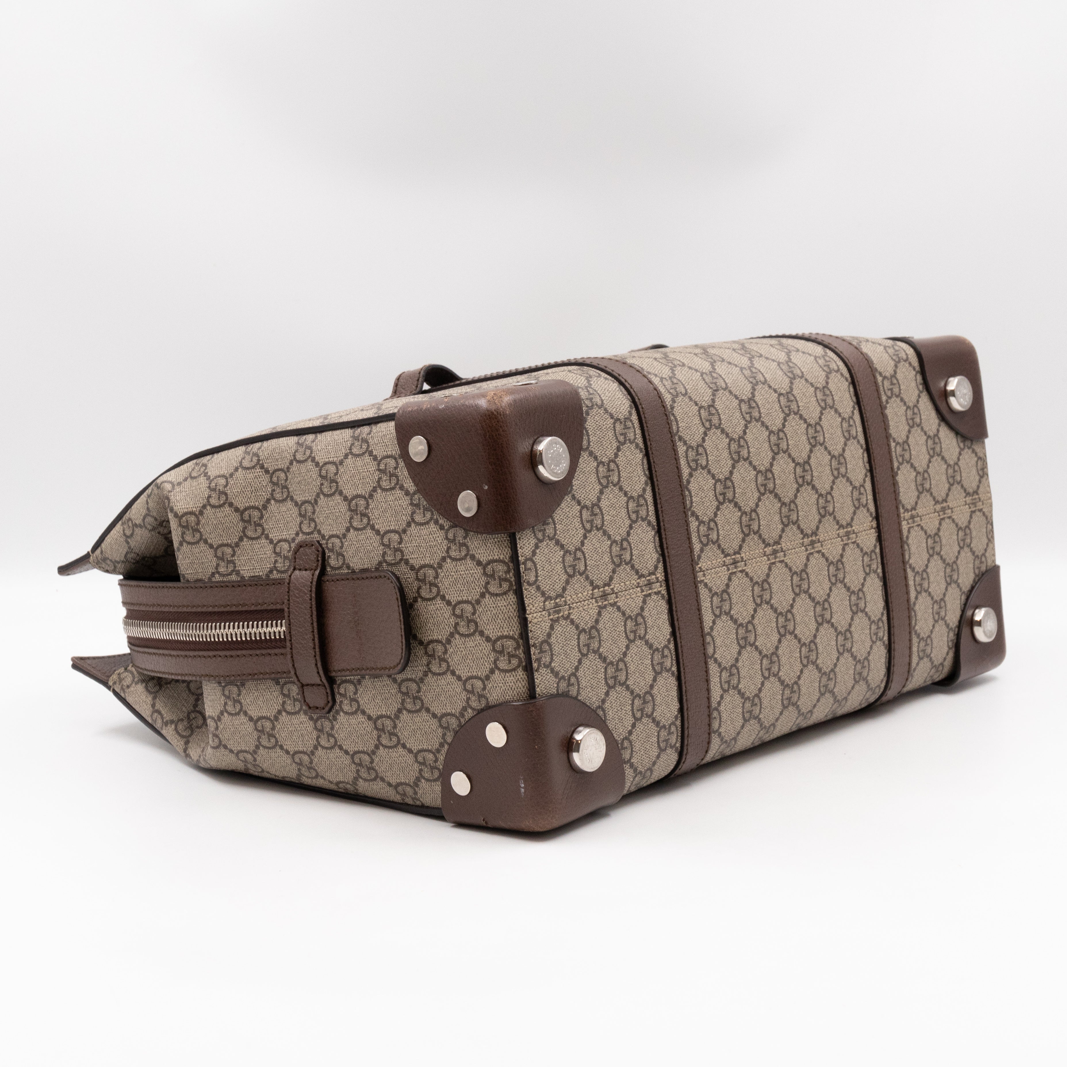 Buckle Travel Tote GG Supreme Canvas Brown Leather