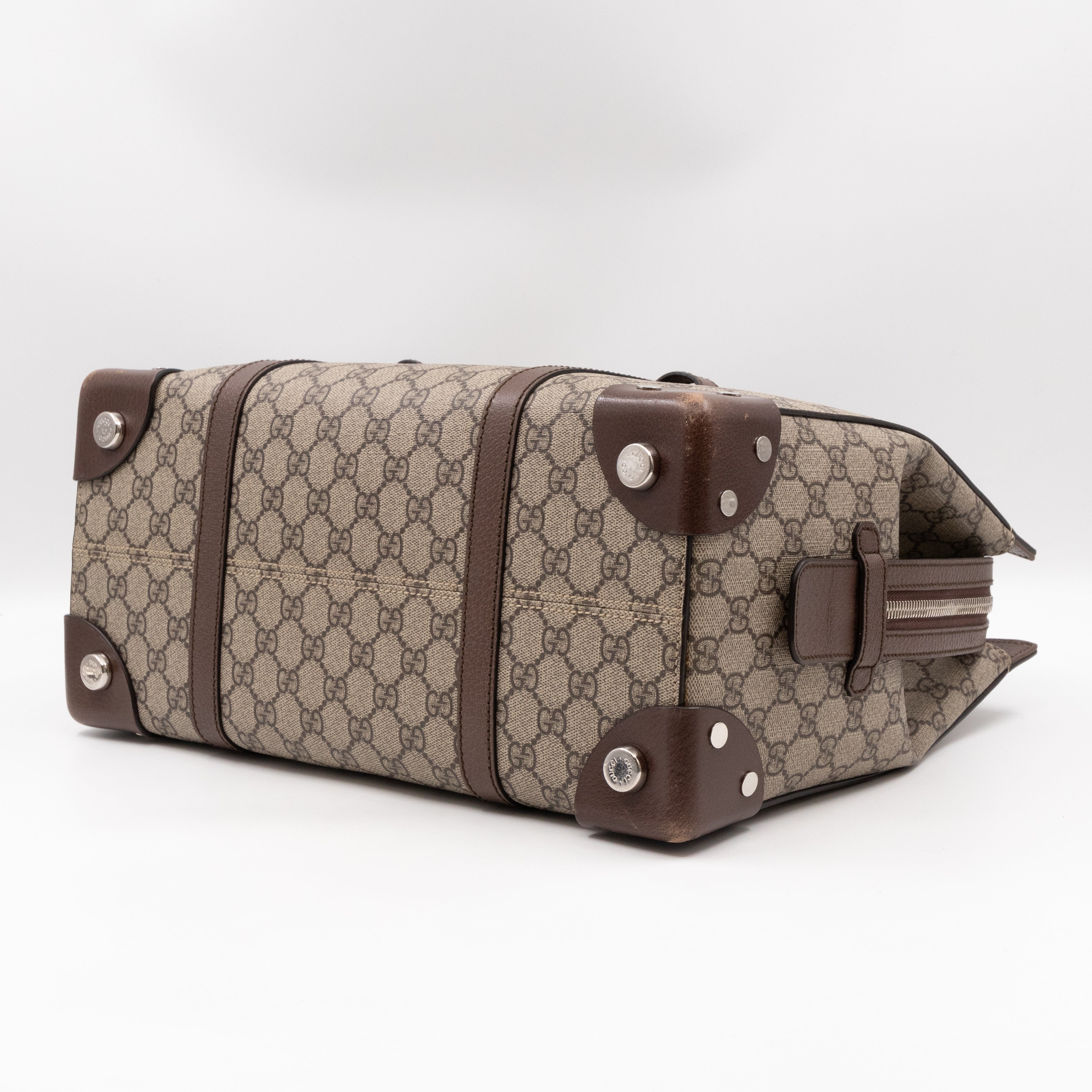 Buckle Travel Tote GG Supreme Canvas Brown Leather