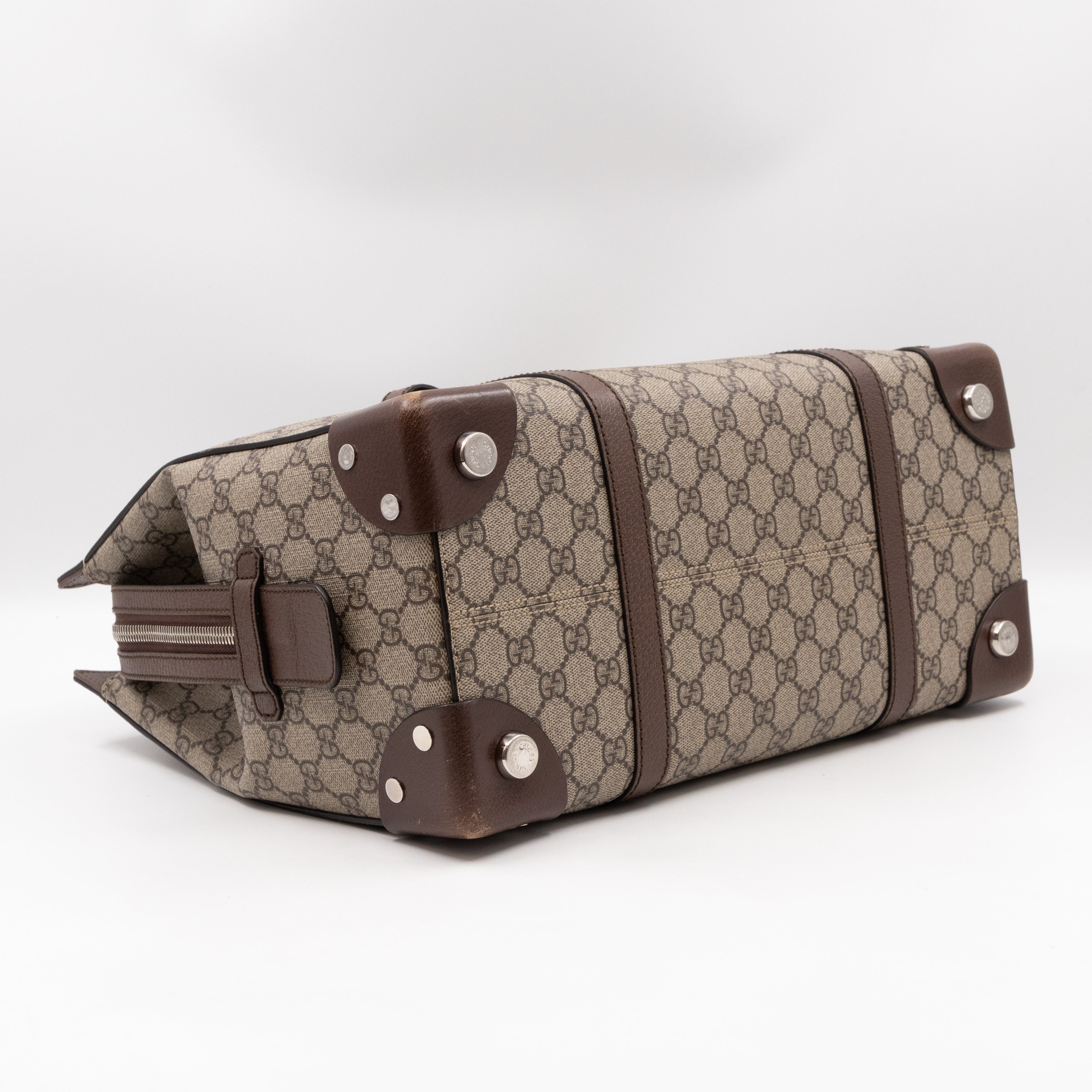 Buckle Travel Tote GG Supreme Canvas Brown Leather
