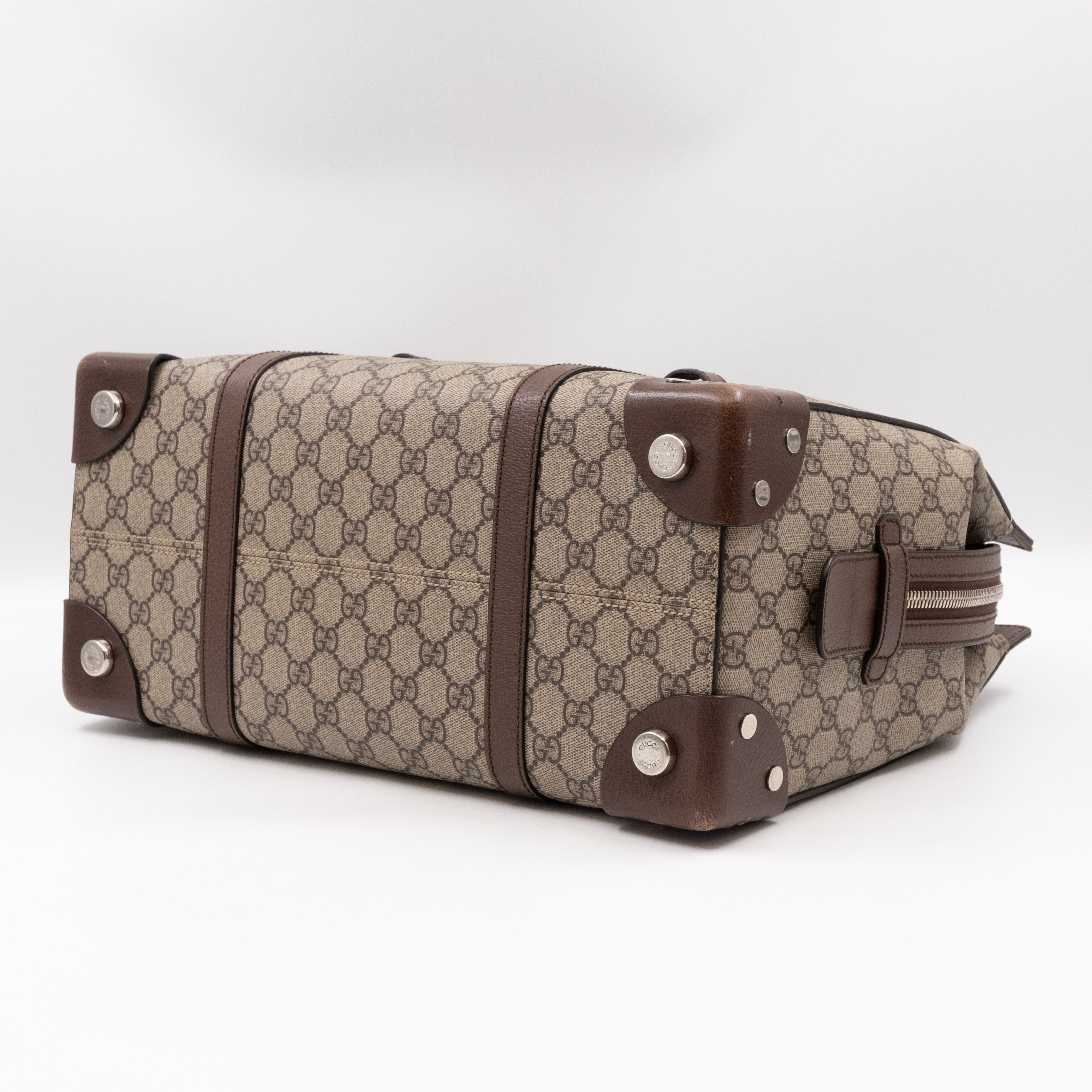 Buckle Travel Tote GG Supreme Canvas Brown Leather