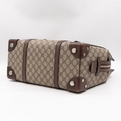 Buckle Travel Tote GG Supreme Canvas Brown Leather