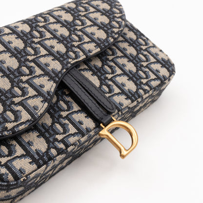 Saddle Pouch with Chain Blue Dior Oblique Jacquard