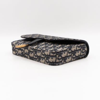 Saddle Pouch with Chain Blue Dior Oblique Jacquard