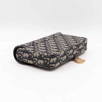 Saddle Pouch with Chain Blue Dior Oblique Jacquard