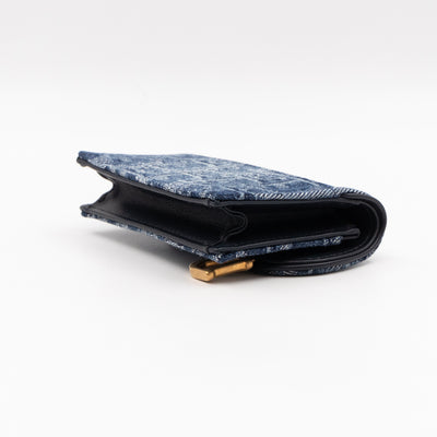Saddle Bloom Card Holder Blue Denim Dior Oblique Jacquard
