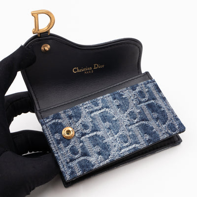 Saddle Bloom Card Holder Blue Denim Dior Oblique Jacquard