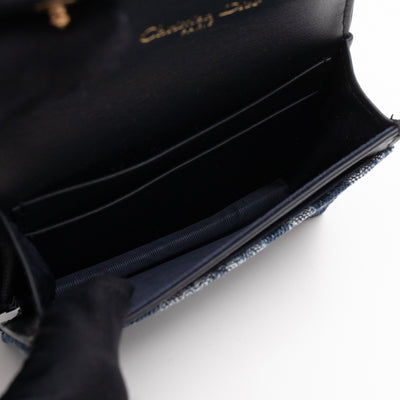 Saddle Bloom Card Holder Blue Denim Dior Oblique Jacquard