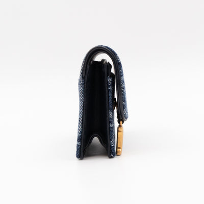 Saddle Bloom Card Holder Blue Denim Dior Oblique Jacquard