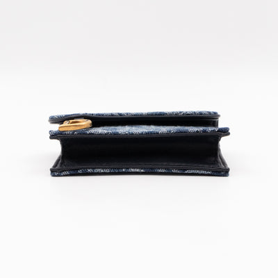 Saddle Bloom Card Holder Blue Denim Dior Oblique Jacquard